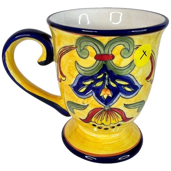 New Maxcera Yellow Talavera Ceramic Large Footed Mug And Square Salad Plate 9 IN - Picture 4 of 9